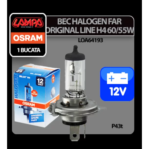 Izzó halogén 12V - H4 - 60/55W Original Line P43t 1db Osram