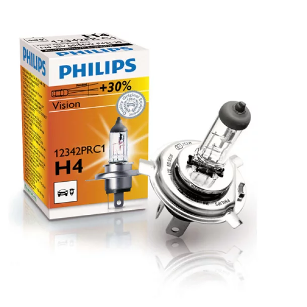 Bec halogen 12V - H4 - 60/55W Vision +30% P43t 1buc Philips