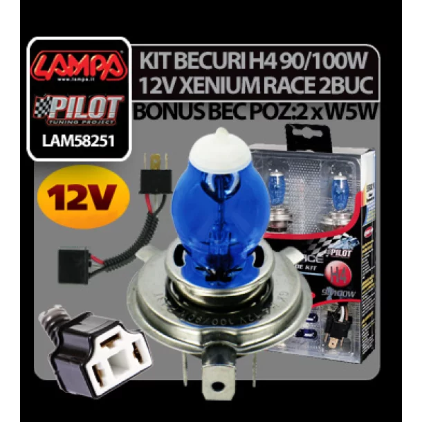 12V - H4 - 90/100W Xenium Race P43t 2pcs + Bonus pack - Cridem