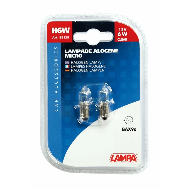12V -H6W - 6W Halogen micro lamp BAX9s 2pcs Lampa