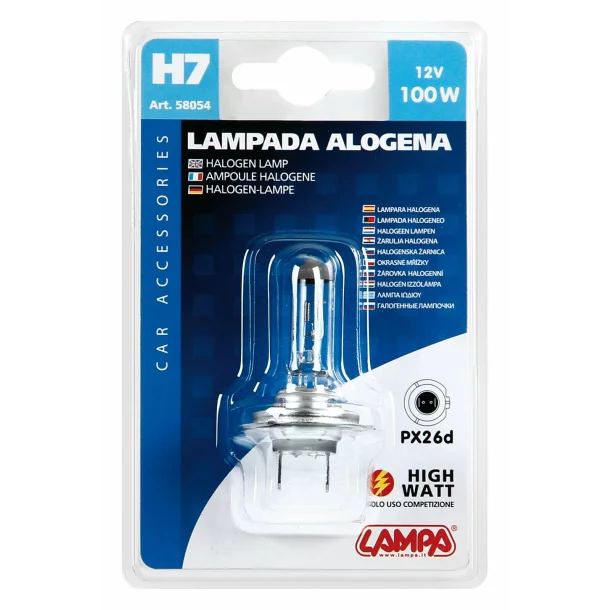 12V - H7 - 100W - PX26d 1pcs Lampa - Cridem