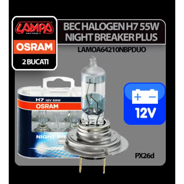 Izzó halogén 12V - H7 - 55W Night Braker Unlimited PX26d 2db Osram