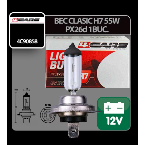 Bec halogen 12V - H7 - 55W - PX26d 1buc 4Cars