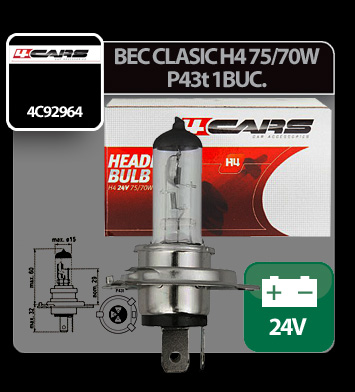 Bec halogen 24V - H4 - 75/70W - P43t 1buc 4Cars thumb