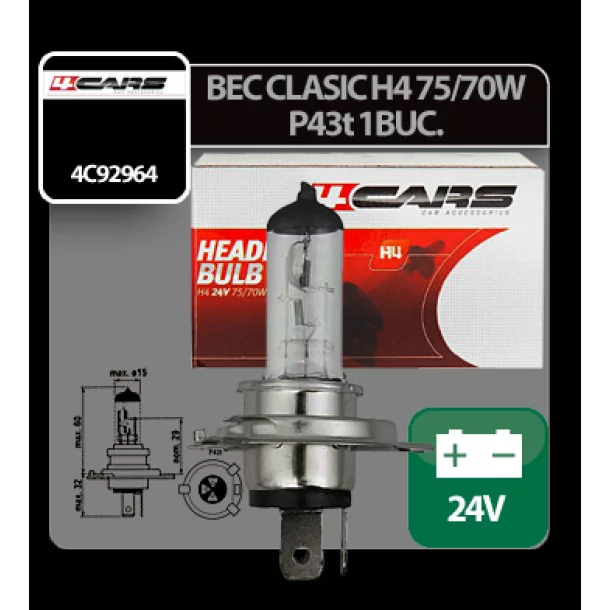 4Cars 24V classic bulb - H4 - 75/70W - P43t - 1 pcs - Box