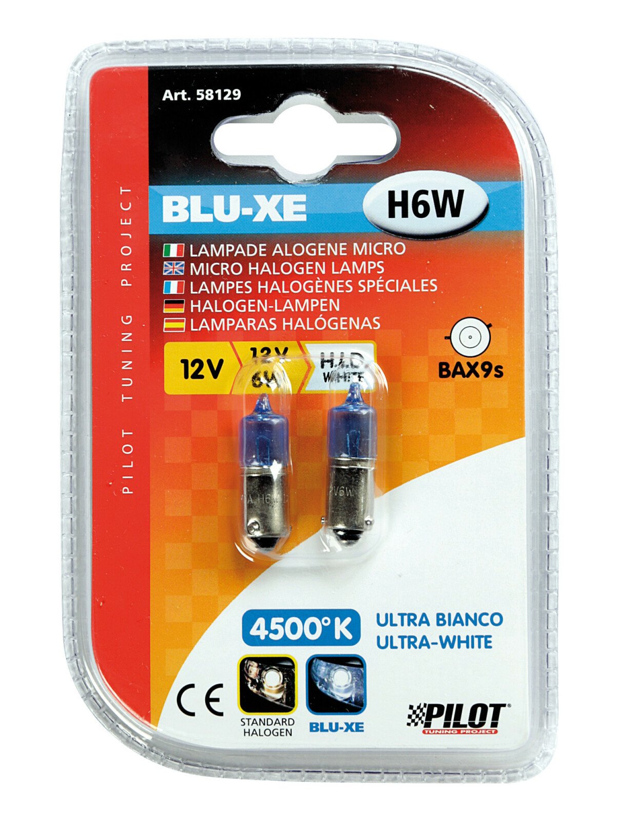 12V-os 6W Blu-Xe halogén izzó BAX9s aszim 2db - Kék thumb