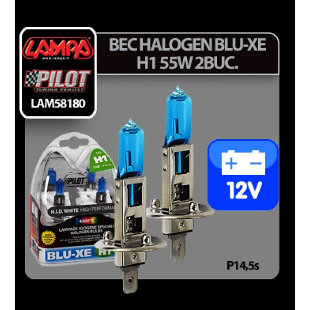 Bec halogen Blu-Xe  H1 55W P14,5s 12V 2buc
