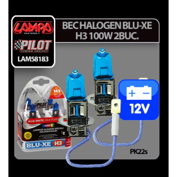 12V Blu-Xe halogen lamp - H3 - 100W - PK22s - 2 pcs