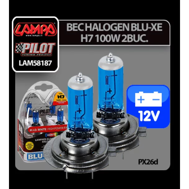 12V Blu-Xe halogen lamp - H7 - 100W - PX26d - 2 pcs - Cridem
