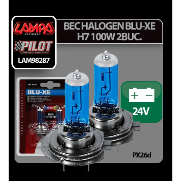 Bec halogen Blu-Xe  H7 100W PX26d 24V 2buc