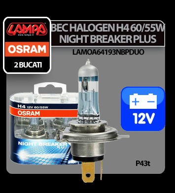 Bec halogen Osram 12V - H4 - 60/55W Night Breaker Unlimited P43t 2buc thumb