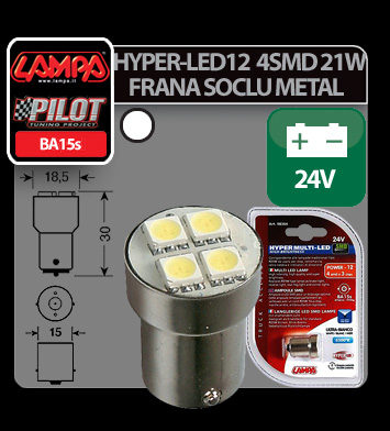 24V Hyper-Led12 - 4SMD x 3 chips - BA15s - 1 db - Fehér thumb