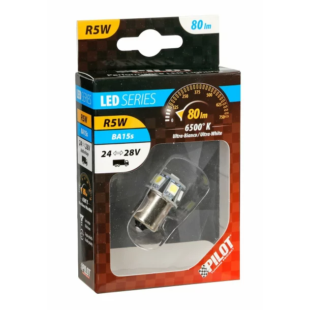 Bec Hyper-Led18 - 6SMD 24/28V R5W soclu metal BA15s 1buc - Alb