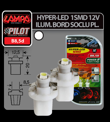 Bec Hyper-Led2 - 1SMD 12V ilum. bord soclu pl.B8,5d 2buc - Alb thumb