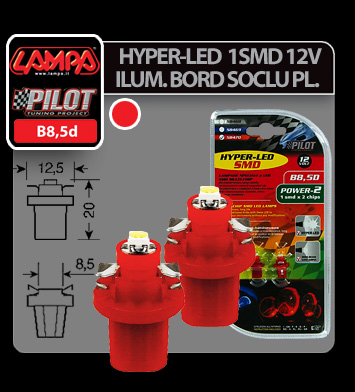 12V Hyper-Led 2 - 1 SMD x 2 chips - B8,5d - 2 db - Piros thumb