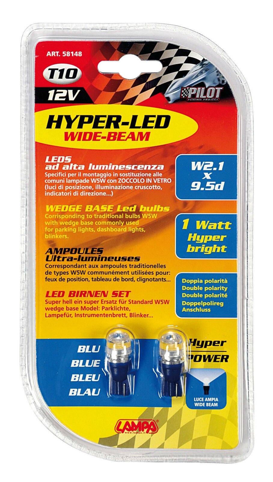 12V Hyper-Led 2 - 1 SMD x 2 chips - T10 - W2,1x9,5d 2 db - Kék thumb
