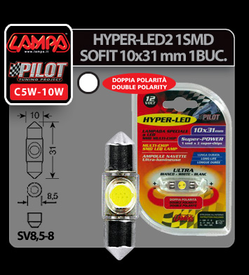 Bec Hyper-Led2 - 1SMD 12V sofit 10x31mm soclu SV8,5-8 1buc - Alb thumb