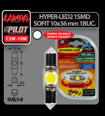 12V Hyper-Led2 - 1SMD szofita 10x36mm - SV8,5-8 - 1 db - Fehér thumb