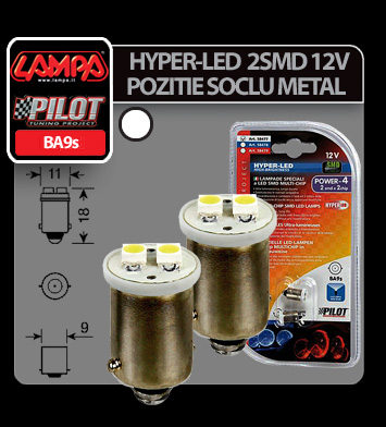 12V Hyper-Led 4 - 2 SMD x 2 chips - BA9s - 2 pcs - White thumb