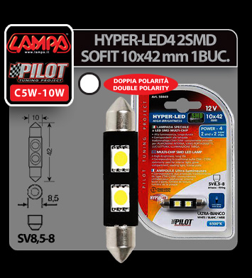 12V Hyper-Led4 - 2SMD szofita 10x42mm - SV8,5-8 - 1 db - Fehér thumb