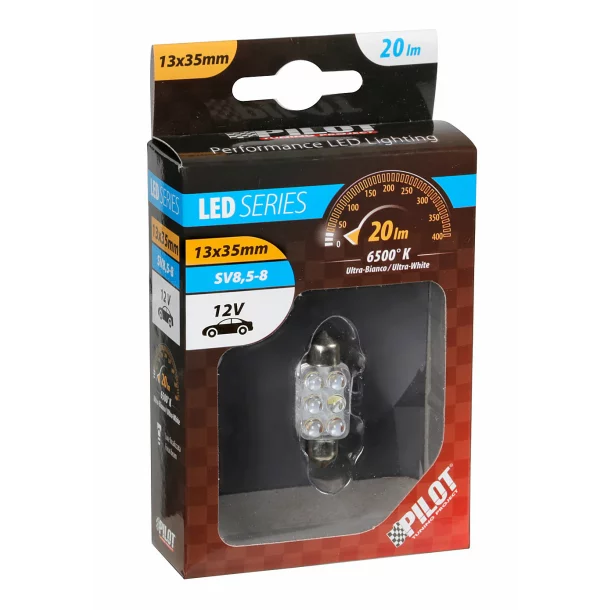 Led izzó 12V - 13x35mm - 6LED Sofitta SV8,5-8 1db - Fehér