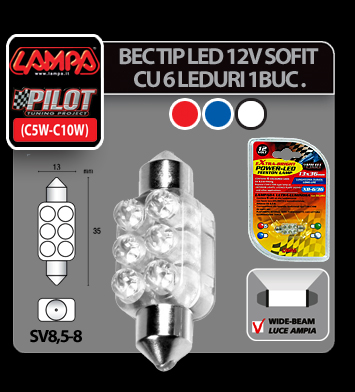 Bec LED 12V - 13x35mm - 6LED Sofit SV8,5-8 1buc - Albastru thumb