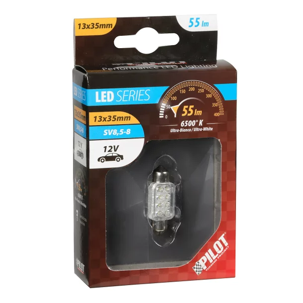 Led izzó 12V - 13x35mm - 8LED Sofitta SV8,5-8 1db - Fehér