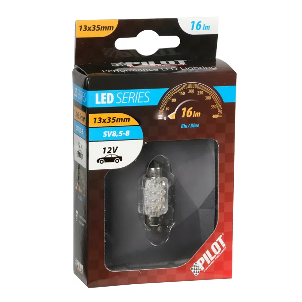 Bec LED 12V - 13x35mm - 8LED Sofit SV8,5-8 1buc - Albastru