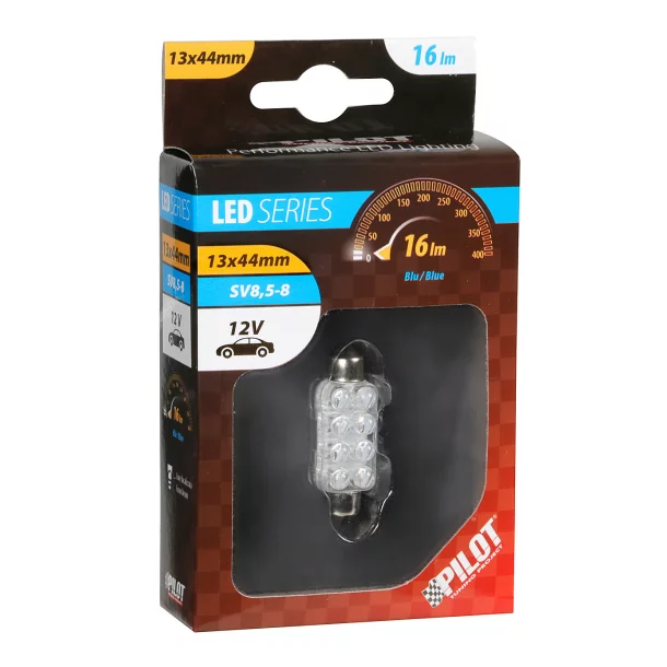 Led izzó 12V - 13x44mm - 8LED Sofitta SV8,5-8 1db - Kék