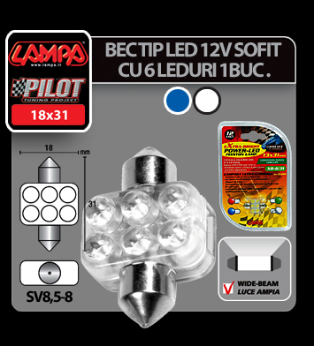 Bec LED 12V - 18x31mm - 6LED Sofit SV8,5-8 1buc - Albastru thumb