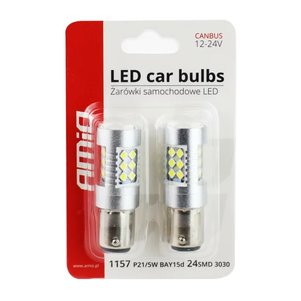 Led izzó 24SMD 3030, 12/24V Helyzetjelző lámpa, féklámpa, 1157, P21/5W, BAY15d Canbus 2db - Fehér