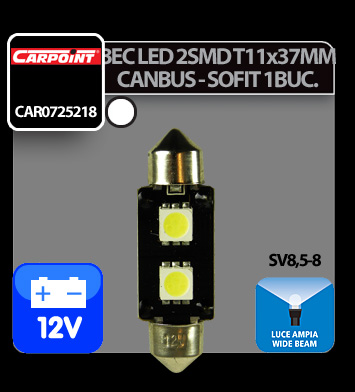 Bec Led - 2SMD 12V sofit T11x37mm soclu SV8,5-8 Canbus 1buc Carpoint - Alb thumb