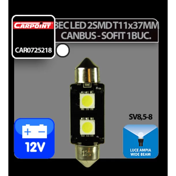 Bec Led - 2SMD 12V sofit T11x37mm soclu SV8,5-8 Canbus 1buc Carpoint - Alb
