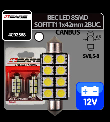 12V Led bulb - 8 SMD T11x42mm - SV8,5-8 Canbus - 2 pcs - White thumb