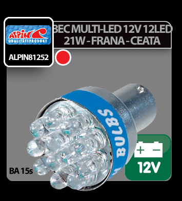 12V Multi-Led Lamp 12 Led 21W BA15s 1pcs - Red thumb