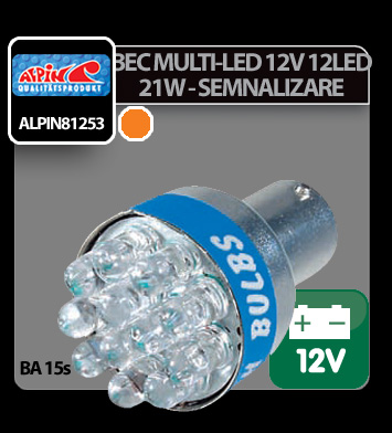 12V Multi-Led Lamp 12 Led 21W BA15s 1pcs - Amber thumb