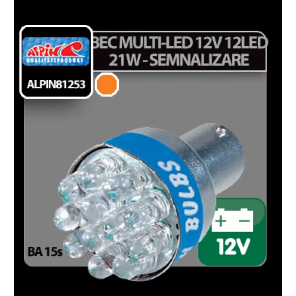 Bec Multi-Led 12Led 12V Semnalizare 21W BA15s 1buc - Portocaliu