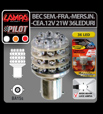 Bec Multi-Led 36Led 12V Frana, Ceata, Mers i. - P21W BA15s - Alb thumb