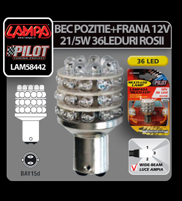 12V Multi-Led Lamp 36Led P21/5W Rear driving, Fog lamp BAY15d 1pcs - Red thumb