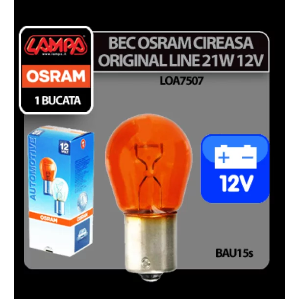 Bec Original Line 12V - PY21W - 21W Semnalizare galben BAU15s 1buc Osram