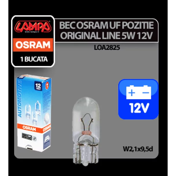 Bec Original Line 12V - W5W - 5W Pozitie soclu sticla W2,1x9,5d 1buc Osram
