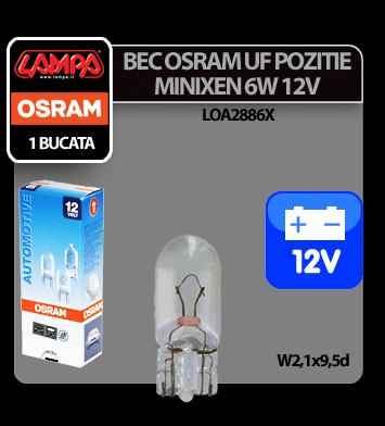 Bec Original Minixen Osram 12V - 6W Interior, soclu sticla W2,1x9,5d 1buc thumb