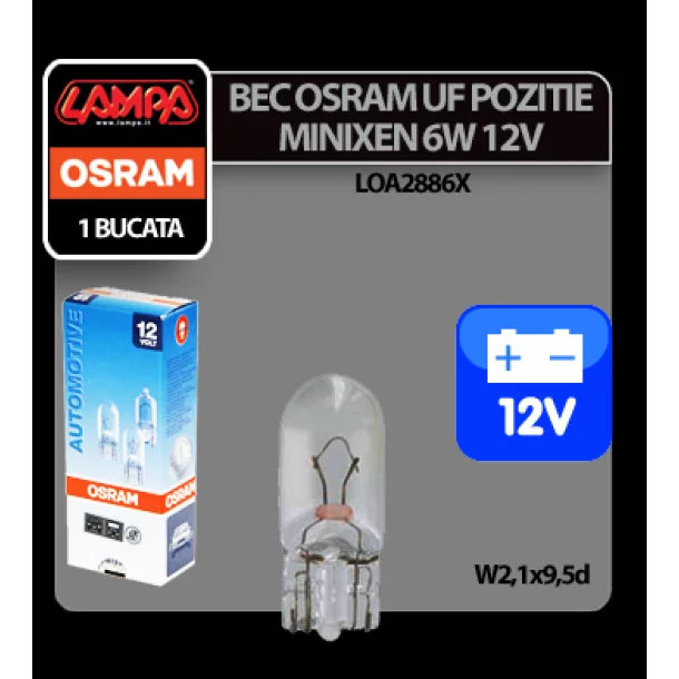 Izzó Original Minixen Osram 12V - 6W Belső, üvegfejes W2,1x9,5d 1db