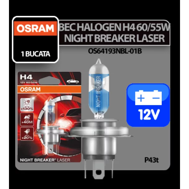 Bec Osram H4 60/55W P43t 12V Night Breaker Laser 1buc