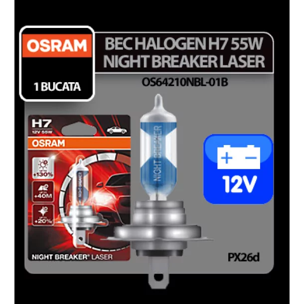 Bec Osram H7 55W PX26d 12V Night Breaker Laser 1buc
