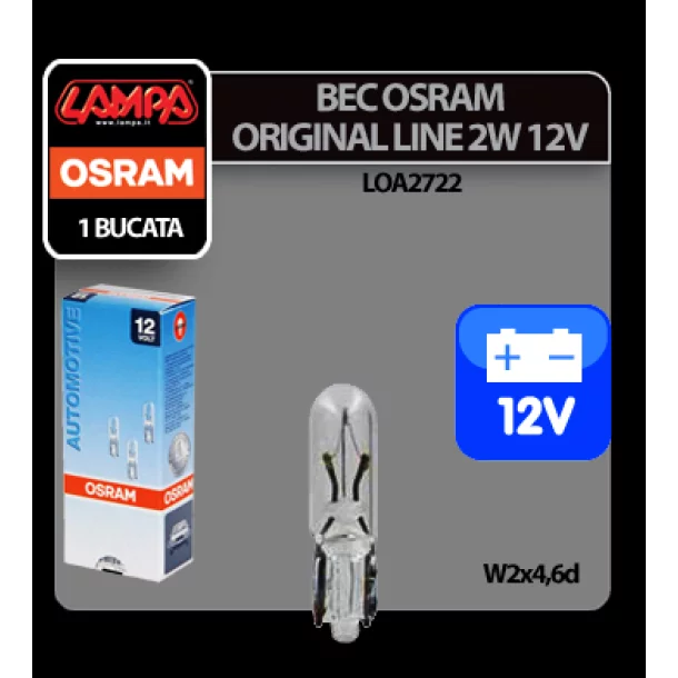 Bec Osram OL 2W 12V UF bord cap sticla W2x4,6d 1buc