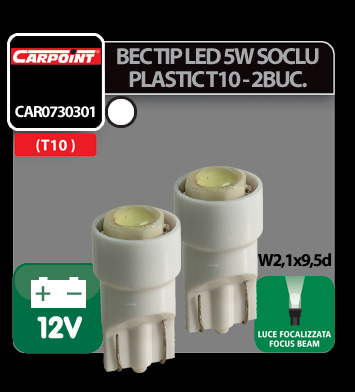 Bec tip LED 12V 1W soclu plastic T10 W2,1X9,5d 2buc Carpoint - Alb focalizat thumb