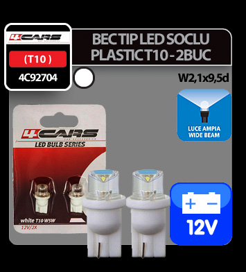 Bec tip LED 12V 5W soclu plastic T10 W2,1X9,5d 2buc 4Cars - Alb dispersat thumb