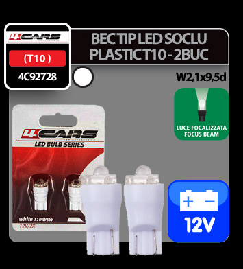 Bec tip LED 12V 5W soclu plastic T10 W2,1X9,5d 2buc 4Cars - Alb focalizat thumb