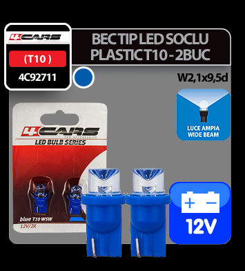 Bec tip LED 12V 5W soclu plastic T10 W2,1X9,5d 2buc 4Cars - Albastru dispersat thumb